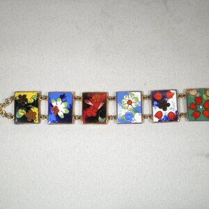 Vintage Robert Kuo Cloisonné Panel Bracelet